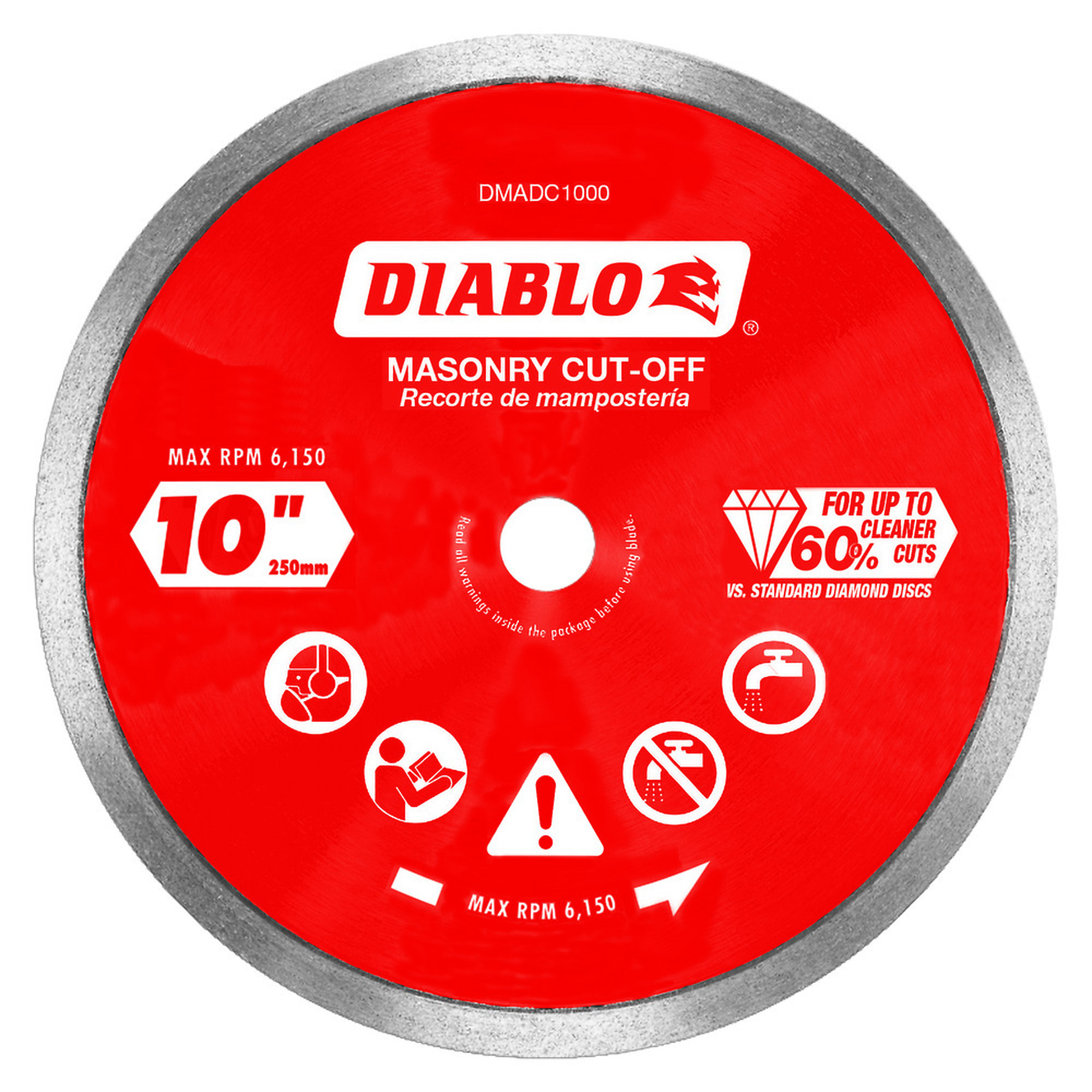 Diablo Tools, 10in. Diamond Continuous Rim Masonry Cut-Off Disc, Blade Diameter 10 in, Model# DMADC1000